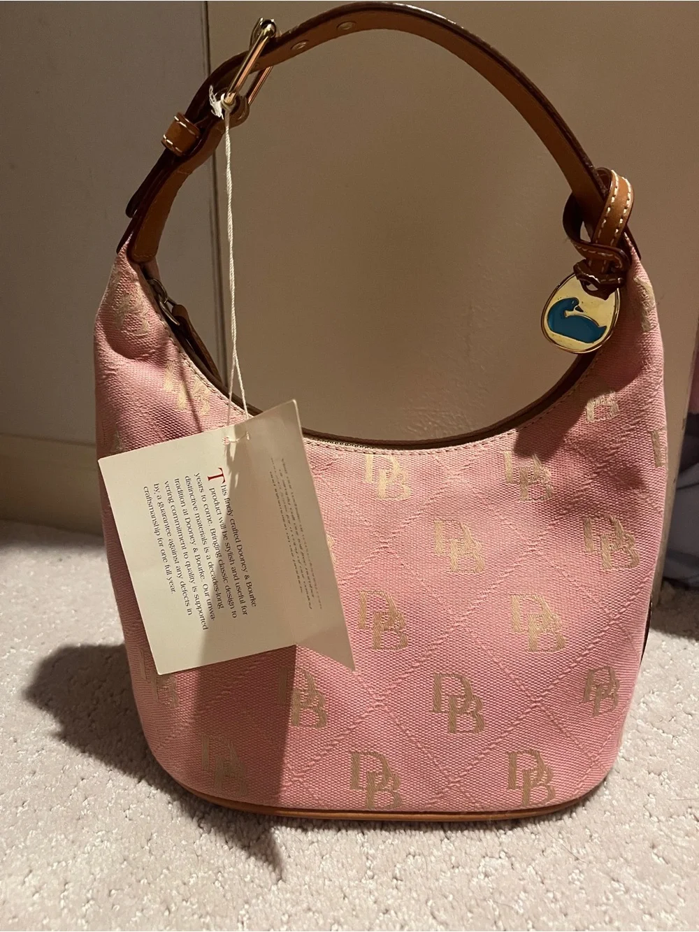 Dooney & Bourke Pink Logo Hobo with Brown Trim